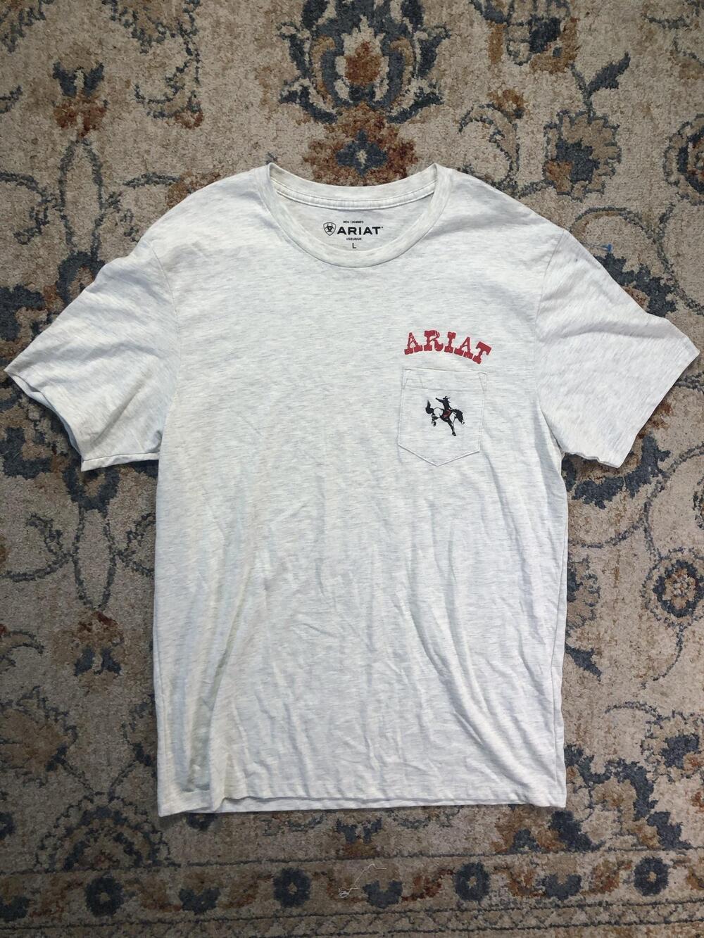 Ariat Shirt Mens L Gray Short Sleeve Pocket Cowboy Western Graphic Tee Tagless